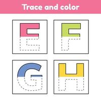 Trace letters for kindergarten and preshool kids. Write and color. vector