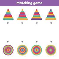 Find the top view. Matching game. Pyramids. Worksheet for kids kindergarten, preschool and school age. vector