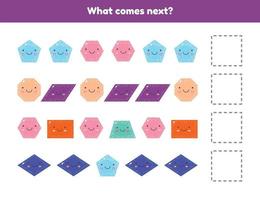 What comes next. Continue the sequence. Geometric shapes. Worksheet for kids kindergarten, preschool and school age. vector