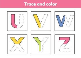 Trace letters for kindergarten and preshool kids. Write and color. vector