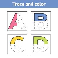 Trace letters for kindergarten and preshool kids. Write and color. vector