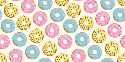 Seamless pattern with color donuts. Pink, yellow, blue glaze. vector