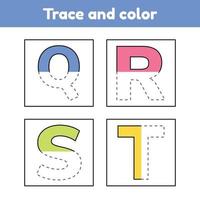 Trace letters for kindergarten and preshool kids. Write and color. vector