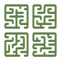 Set education logic games bush labyrinths for kids. Find right way. Isolated simple square mazes on white background. vector