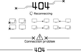 Connection problem and 404 error icon set. vector