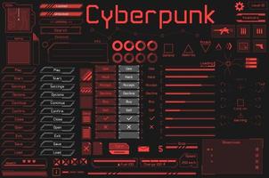 Set of UI and HUD game ready elements in digital and cyberpunk style. vector