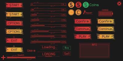 Game user interface elements set in digital style. vector