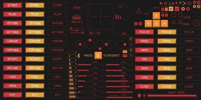 Set of UI and HUD game ready elements in digital style. vector