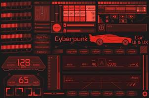 Game UI and HUD element set in cyberpunk style. vector