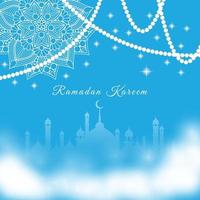 tarjeta de felicitación de Ramadán plantilla de vector de fondo de cielo azul
