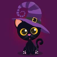 gato negro de halloween con sombrero vector