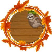 Round autumn leaves banner template with a sloth cartoon character vector