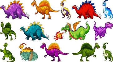 Different dinosaurs cartoon character and fantasy dragons isolated vector