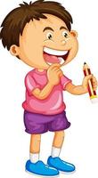 Happy boy cartoon character holding a pencil vector