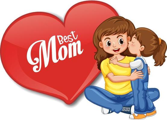 Best mom font in a big heart with mom hugging her child