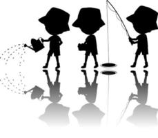 Set of kids silhouette with shadows vector