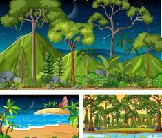 Different nature horizontal scenes in cartoon style vector