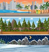 Set of different nature horizontal scenes vector