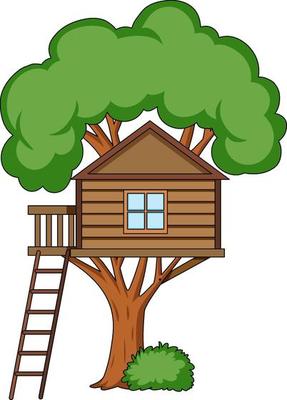 Tree with tree house cartoon style isolated on white background