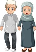 Elderly muslim couple cartoon character vector
