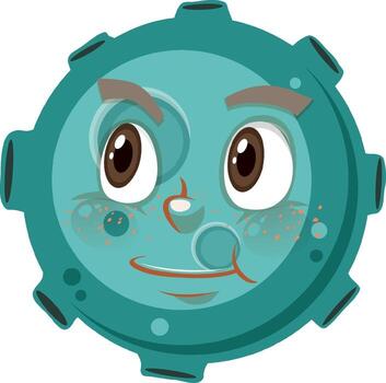 Asteroid cartoon character with thoughtful face expression on white background vector