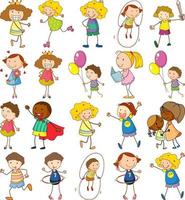 Set of different doodle kids cartoon character vector