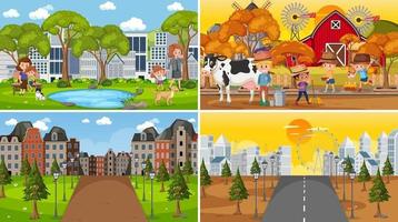 Set of different nature scenes background in cartoon style vector