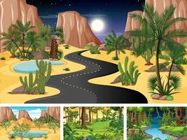 Set of different nature horizontal scenes vector