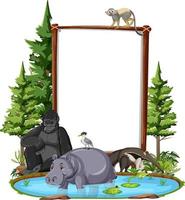 Banner vacío con animales salvajes y árboles de la selva sobre fondo blanco. vector