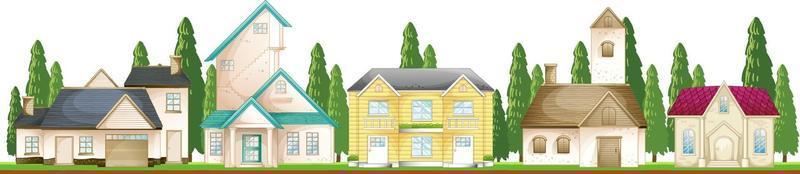 Front of suburban houses on white background vector