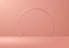 Diseño minimalista de fondo de sala de estudio de color beige vacío 3d con fondo de anillo e iluminación vector