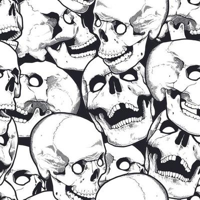 Monochrome Seamless Pattern With Skulls