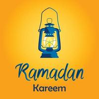 Ramadan Kareem card with lantern on yellow background. Vector illustration.