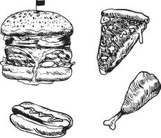 set of fast food. hand drawn scribble drawing style vector