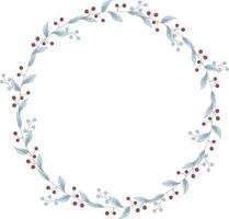 Vector wreath of blue leaves and red small berries. The frame inside has a place for the text