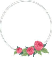 Vector round frame with lines, red roses and green leaves. The wreath has a place for text inside