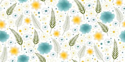 Beach cheerful seamless pattern with palm leaves and flowers. Perfect for wallpaper, background, wrapping paper and fabric. vector