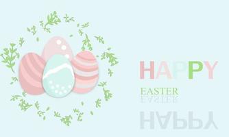 Happy Easter eggs background pastel with green color grass and font happy easter vector for greeting card easter day