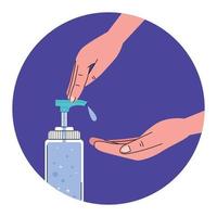 Hand pumping alcohol antiseptic gel to clean hands and prevent virus. Flat illustration