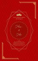 Wedding Invitation Card with design elements on red background. vector