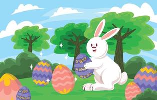 Easter Rabbit Holding Colorful Egg vector