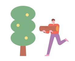 A man is running with a log. vector