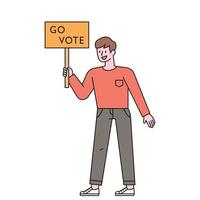 Man is standing with a picket in hand. vector