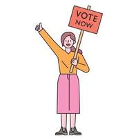 A woman is campaigning with a picket in her hand. vector