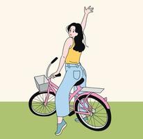 A girl is riding bicycle vector