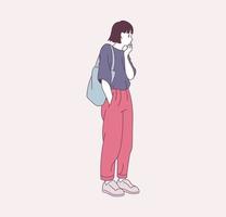 A stylish girl is standing vector