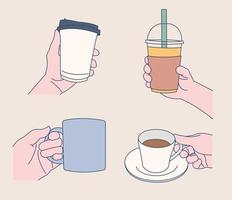 Several hands drinking coffee. vector