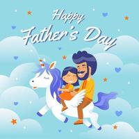 Father and Daughter Riding Unicorn Concept vector