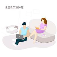 Young people relaxing at home vector