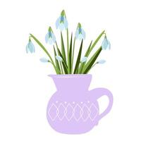 Bouquet of galanthus in a jug vector